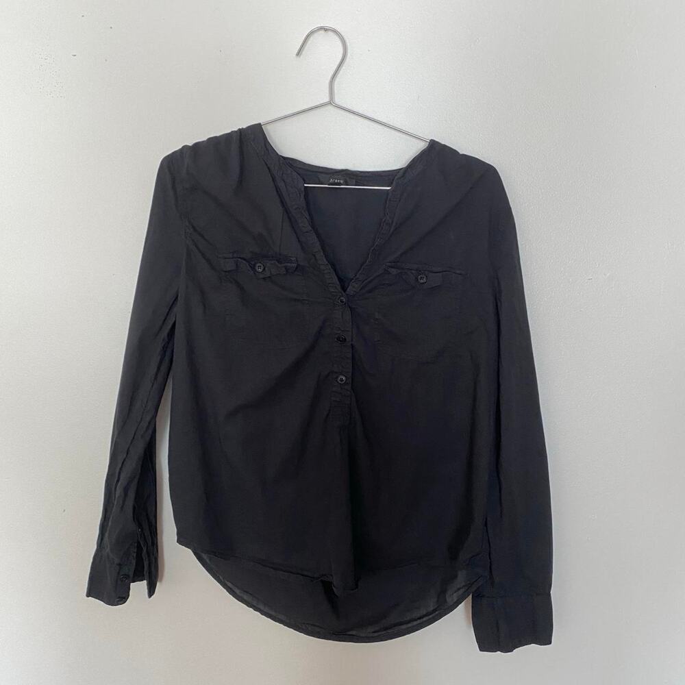 J. Crew Black Button Up V-Neck Blouse Women's Medium